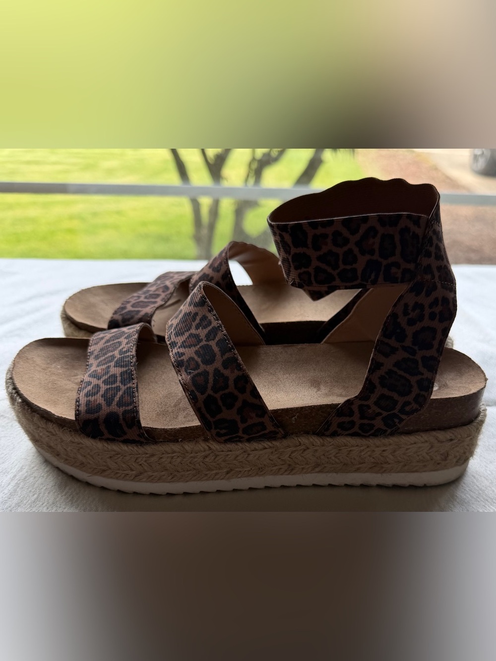 R2 Cheetah Print Platform Sandals in Brown and Black Jute Elastic Women’s Size 7 - Picture 5 of 5